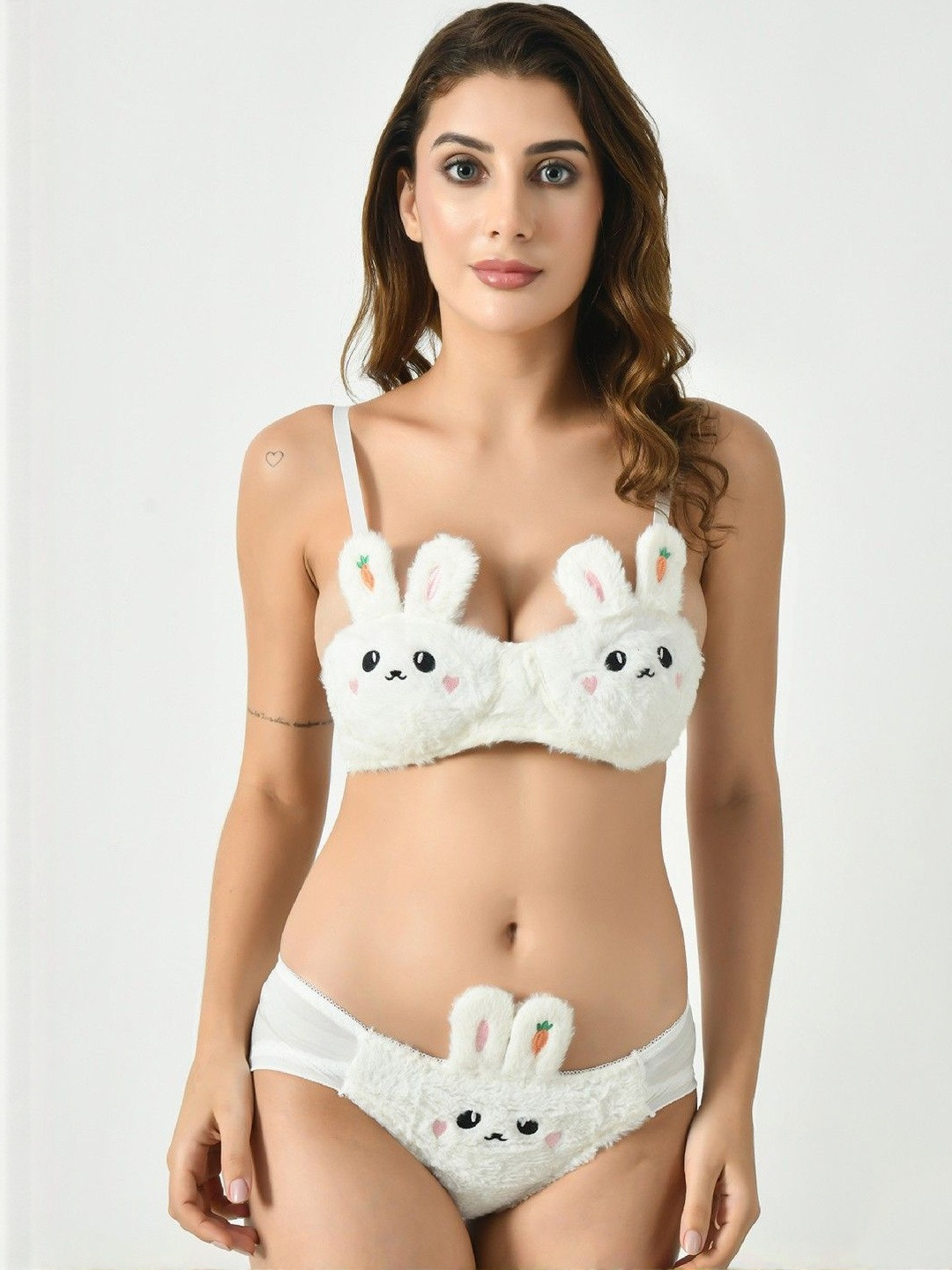 TOMKOT Women Kitty Cartoon Lightly Padded Bra And Panty Lingerie Set