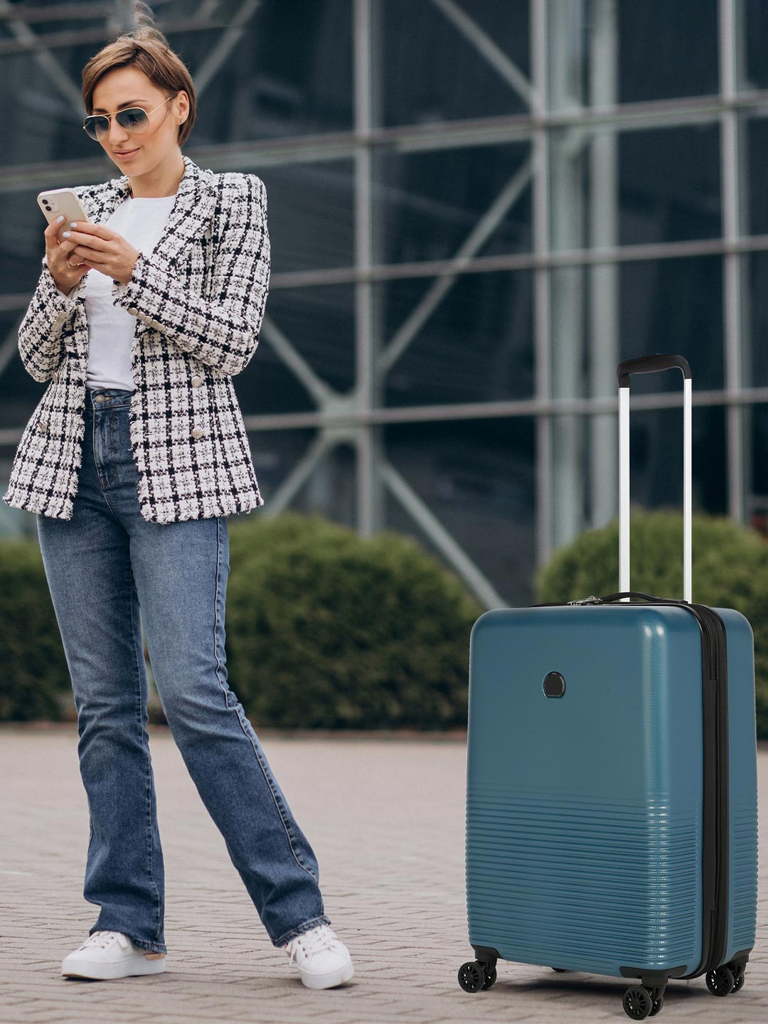 DELSEY PARIS MARINA Small Cabin Expandable Suitcase - Hard-Sided Blue Polycarbonate Trolley with TSA Lock