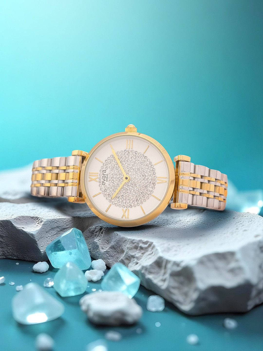 QORUM INDIA Women Embellished Dial Stainless Steel Analogue Watch G112 Evara-Ivory