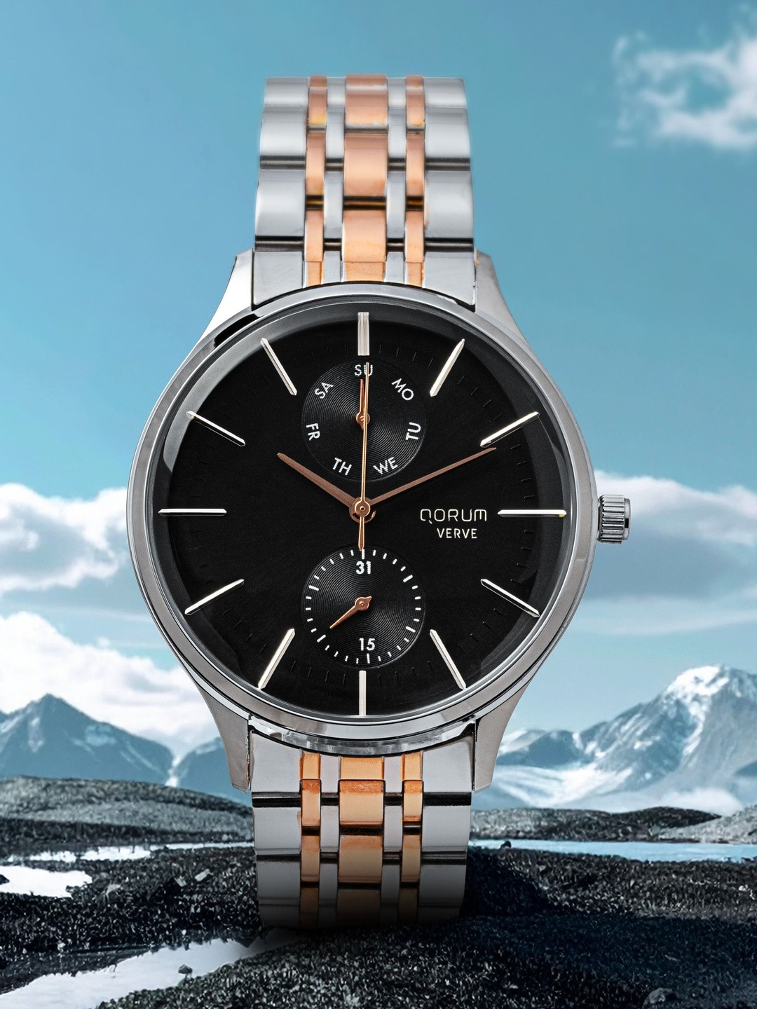 QORUM INDIA Verve Men Dial & Bracelet Style Straps Analogue Watch G138 VERVE-Black Dial_N