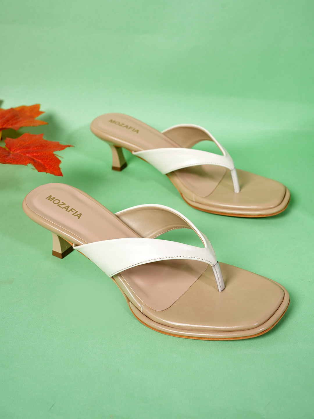 MOZAFIA Women Open Toe Open Back Strappy Kitten Heeled Sandals