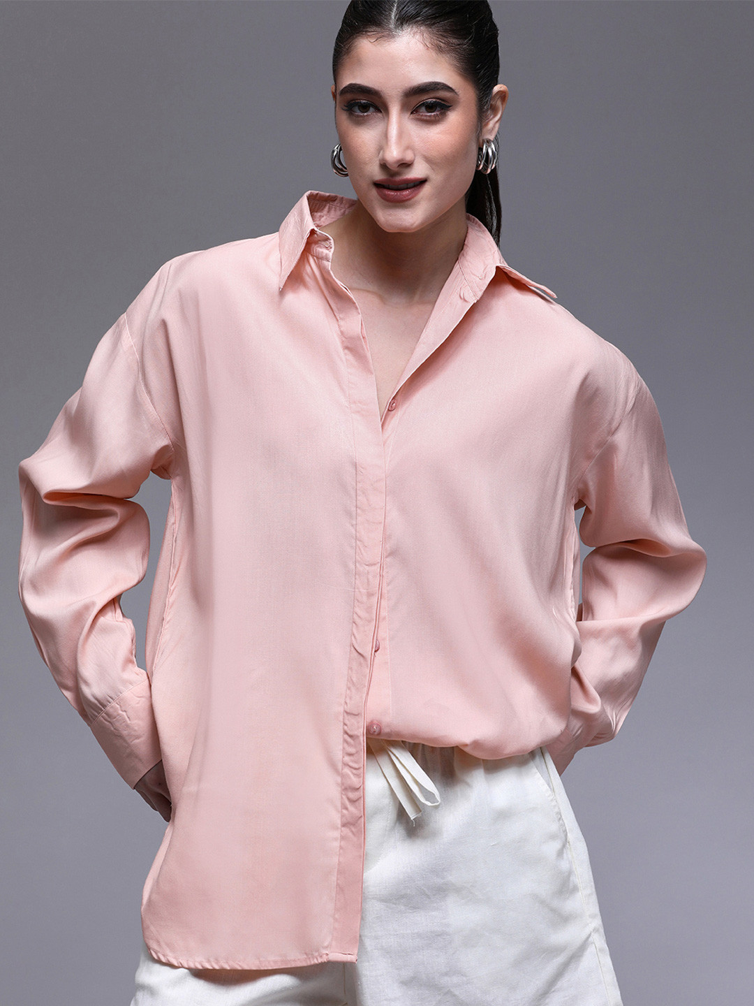 Paper Cut Oversized Spread Collar Solid Casual Shirt