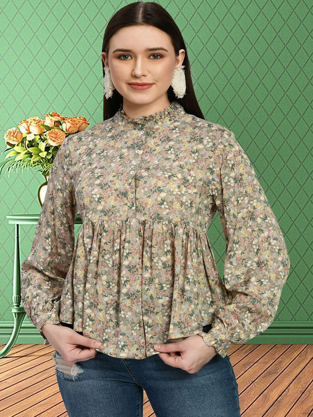 neel & ned Floral Print Cotton Peplum Top