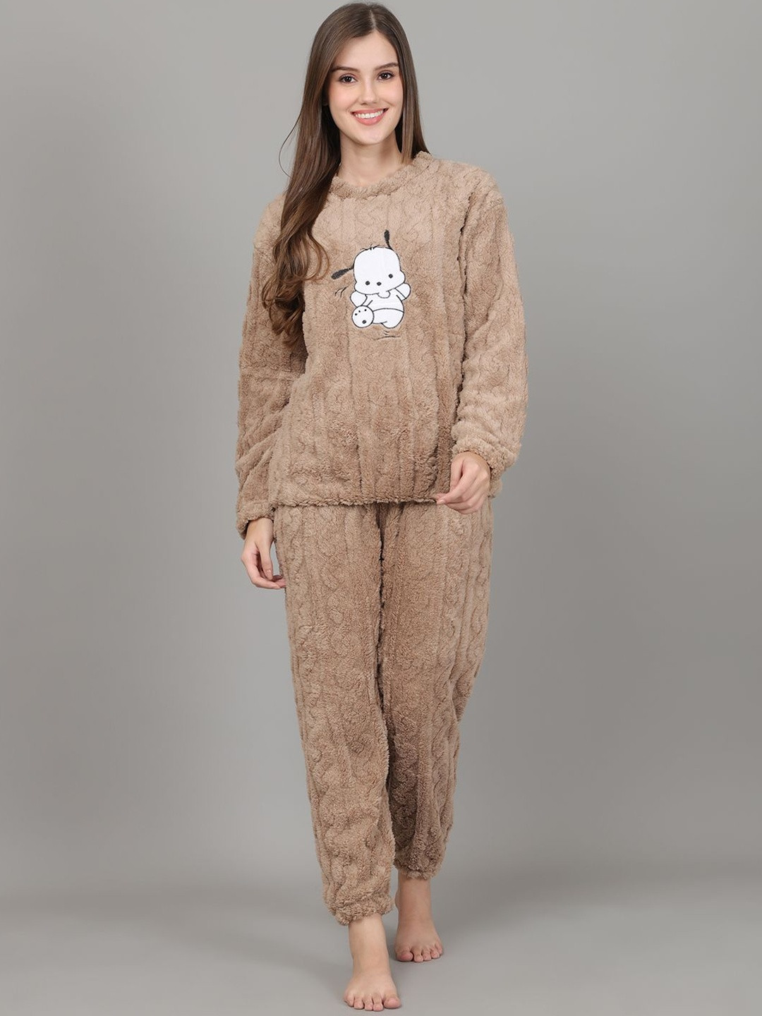 GRACIT Women Round Neck Cozy Fleece Top & Jogger