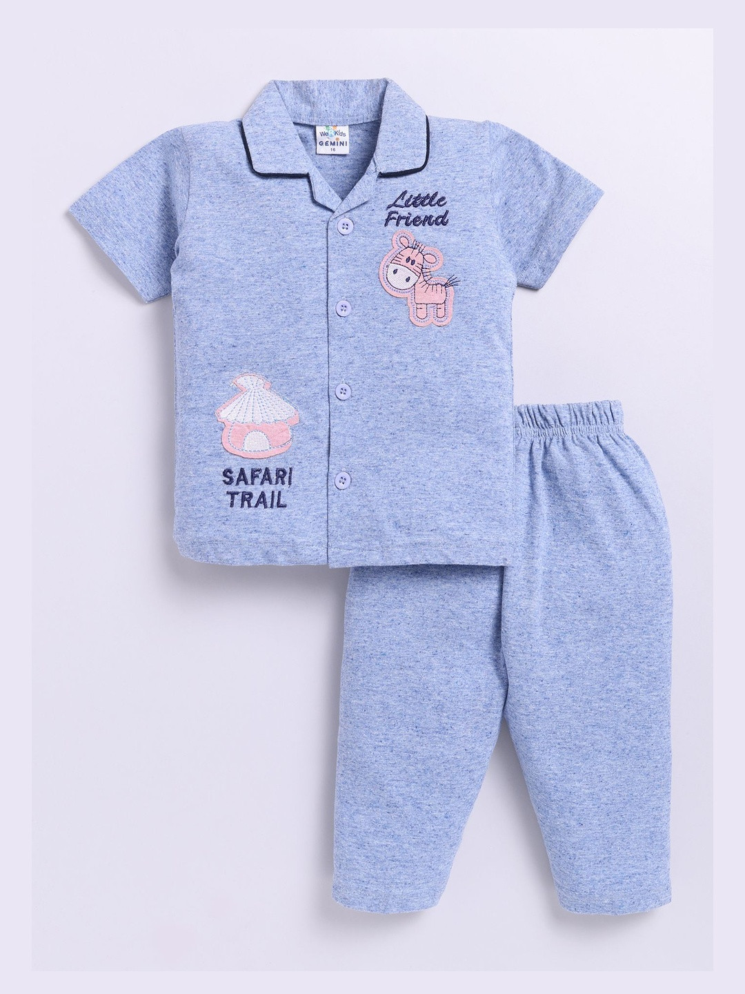 GEMINI Kids Printed Lapel Collar Night suit