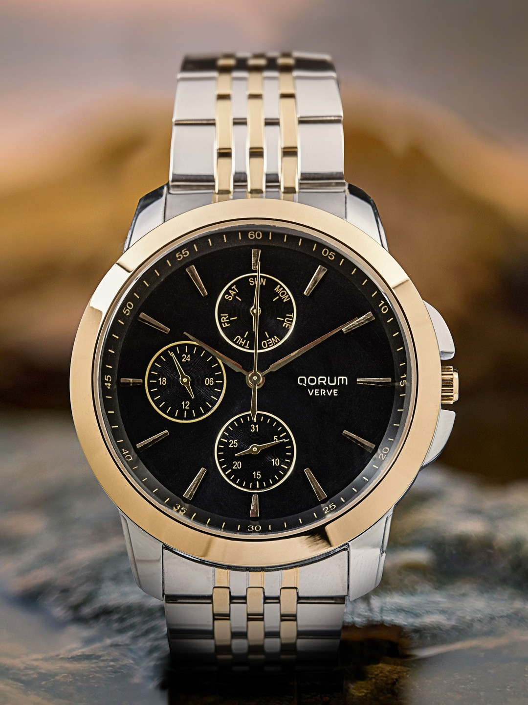 QORUM INDIA Men Bracelet Style Stainless Steel Analogue Watch G139 VERVE-Black Dial_N