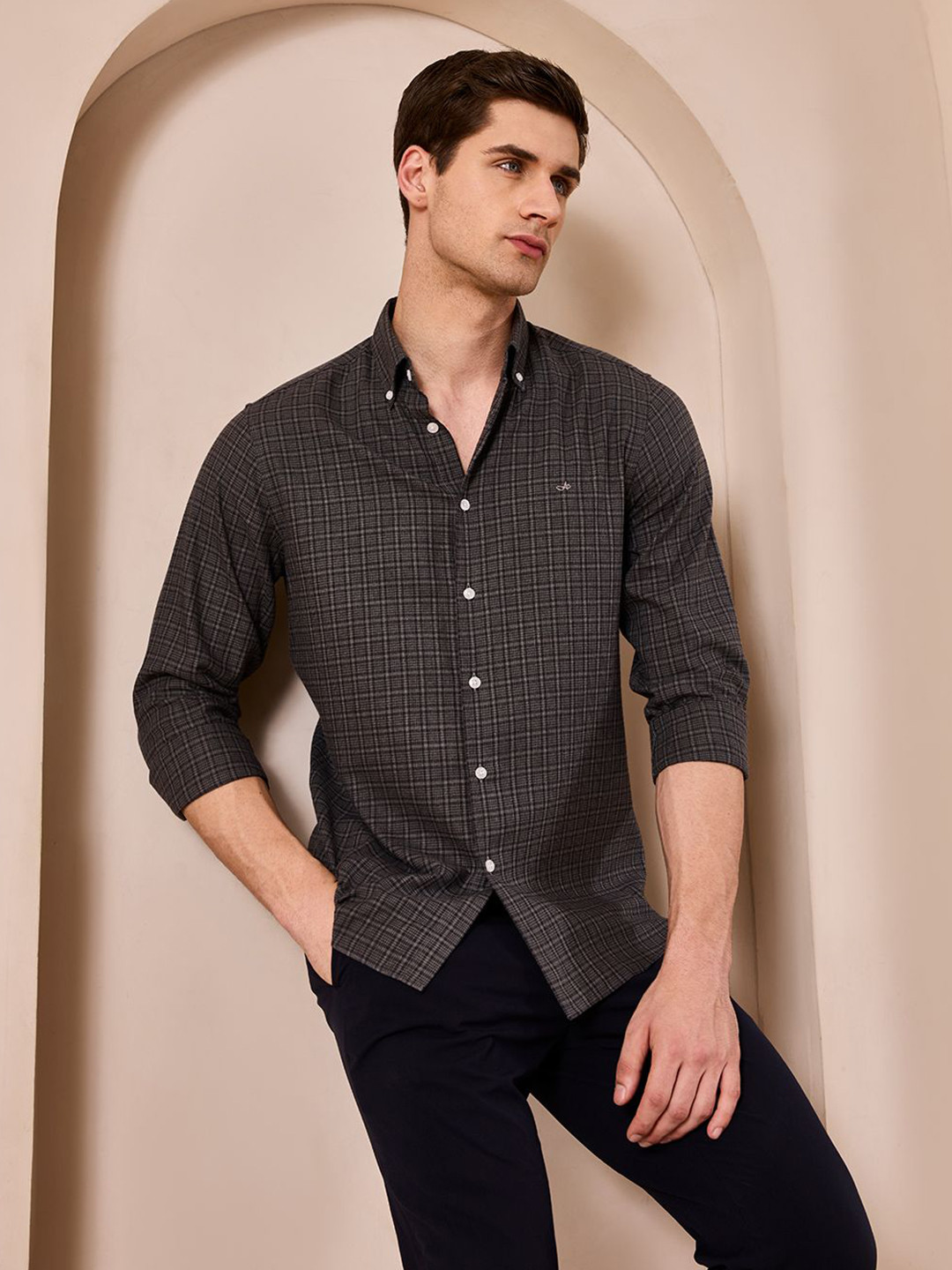 Aldeno Standard Fit Checked Button-Down Collar Cotton Casual Shirt