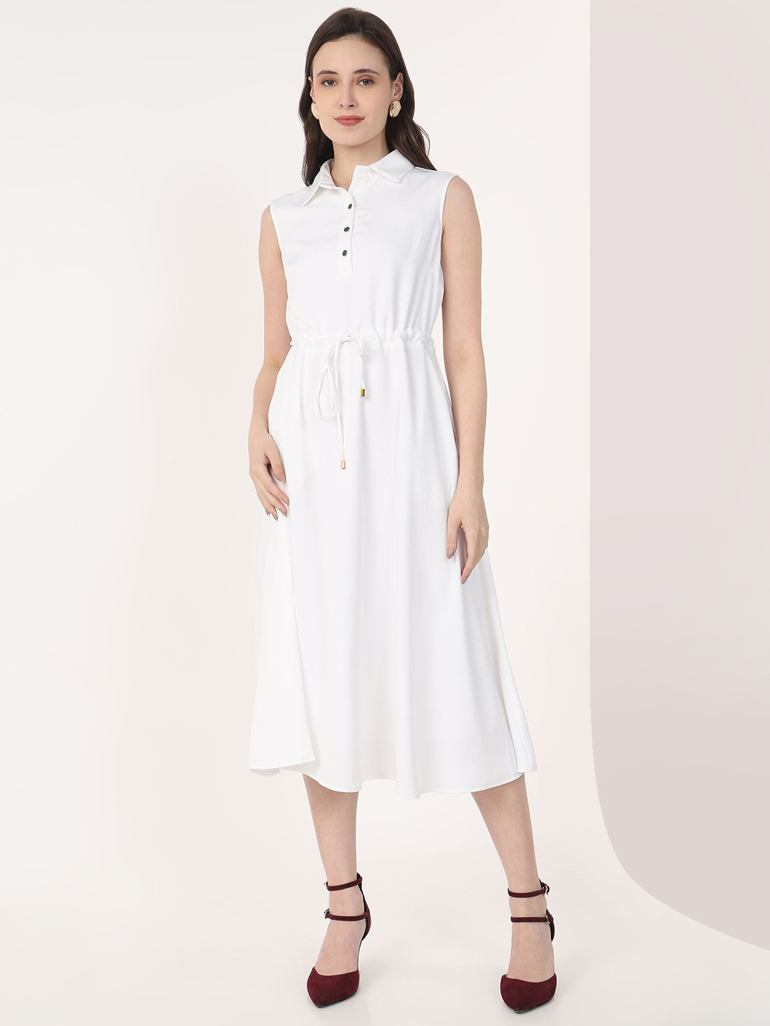 MISH X Shirt Collar Sleeveless Fit & Flare Midi Dress