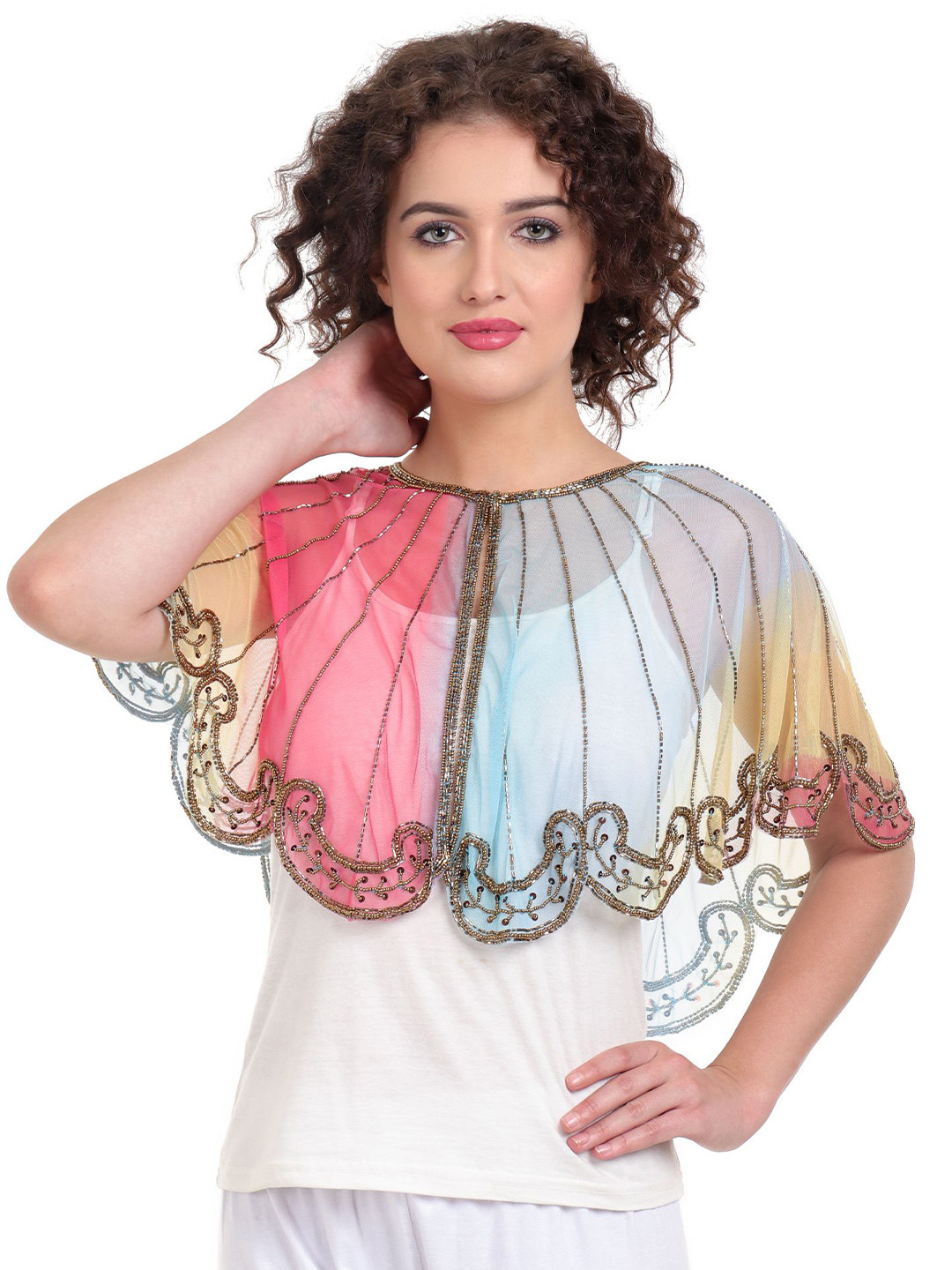 JEDCO Self Design Embroidered Crop Ethnic Shrug