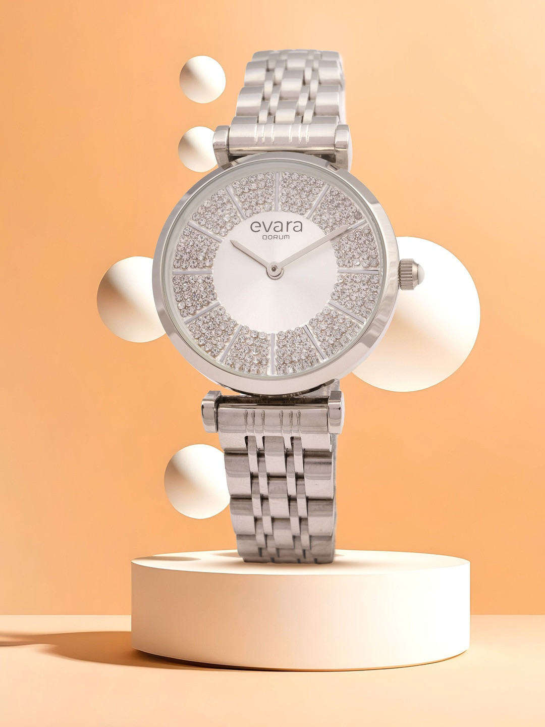 QORUM INDIA Women Round Embellished Dial & Stainless Steel Analogue Watch G111