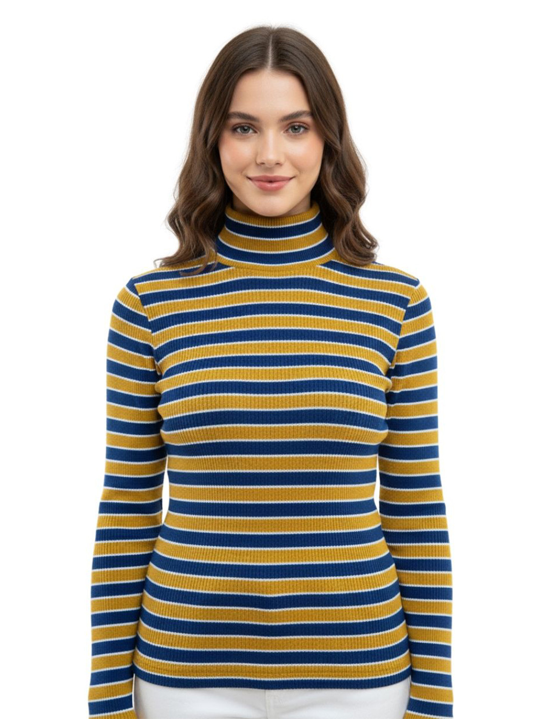 Looks United Striped Turtle Neck Long Sleeves Woollen Pullover Sweater