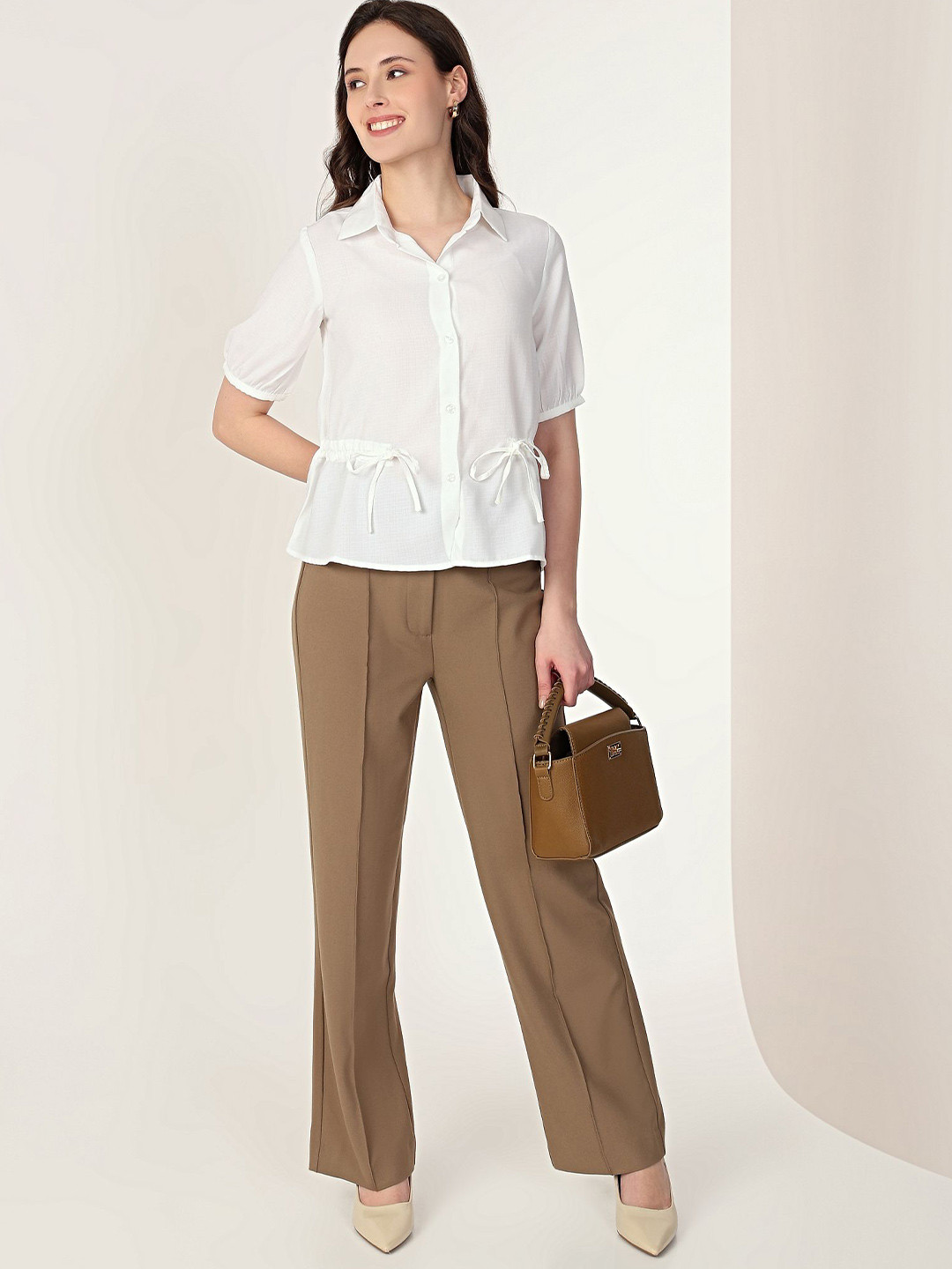 MISH X Women Textured Spread Collar Casual Shirt