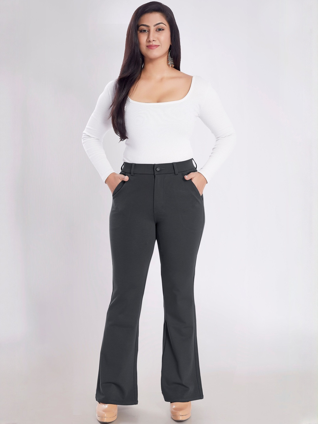 DIVISIVE Women Relaxed High-Rise Bootcut Workwear Formal Trousers