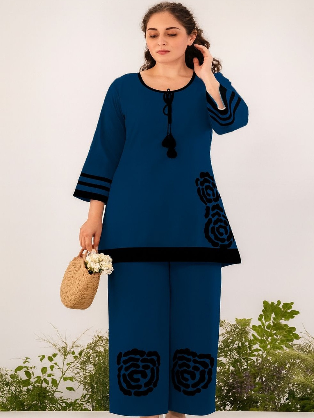Naida Floral Printed Round Neck Regular Sleeves Straight Kurta With Palazzos