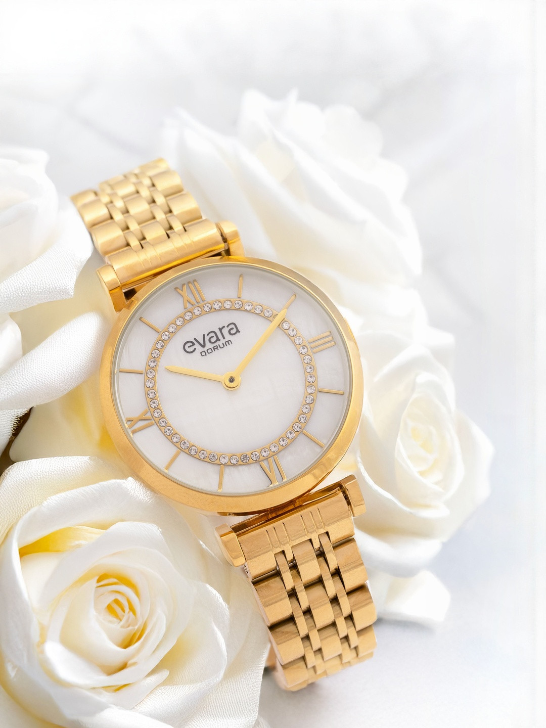 QORUM INDIA Women Mother of Pearls Dial & Stainless Steel Analogue Watch G110