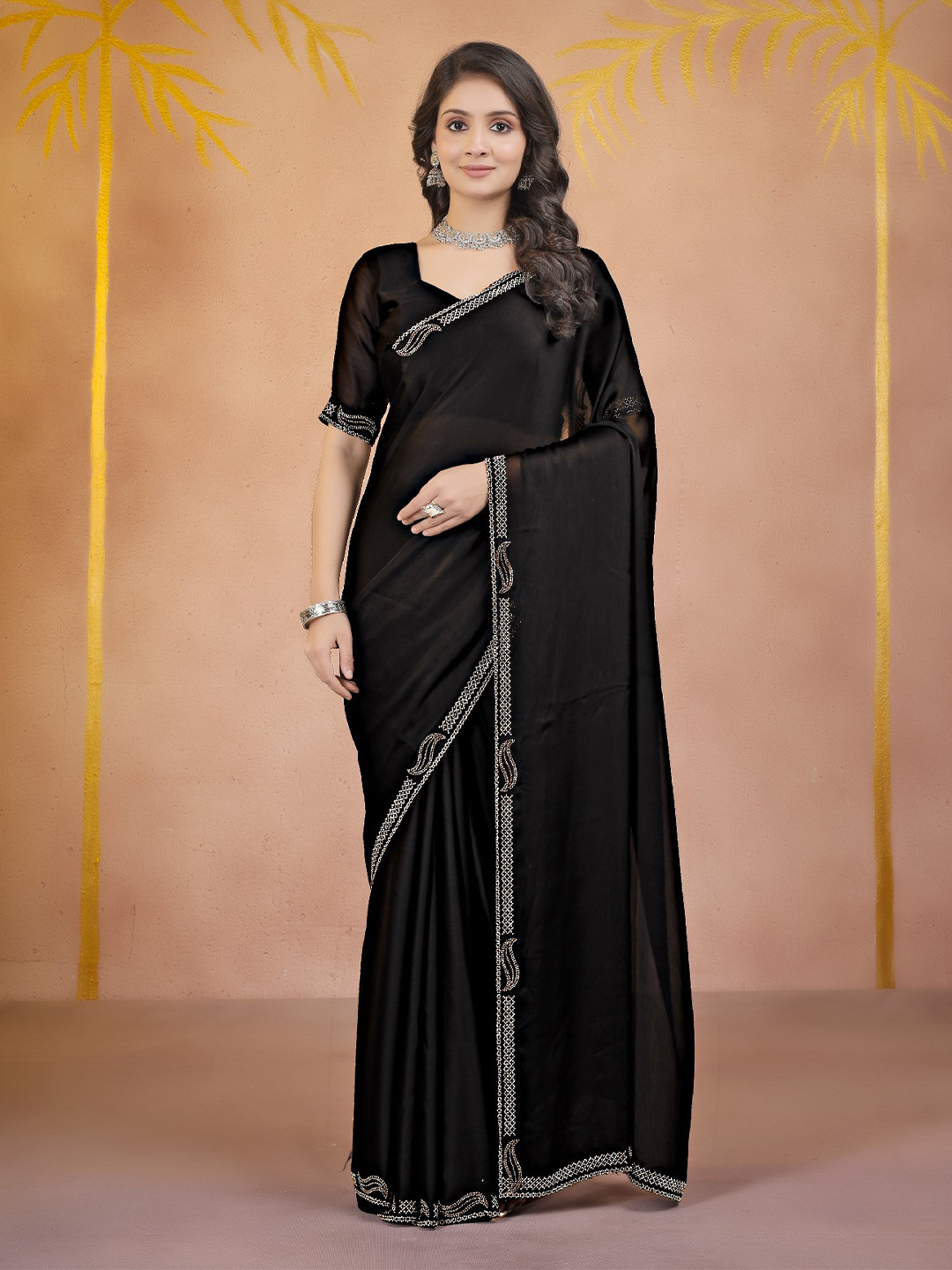 LDF studio Embellished Sequinned Poly Chiffon Designer Saree