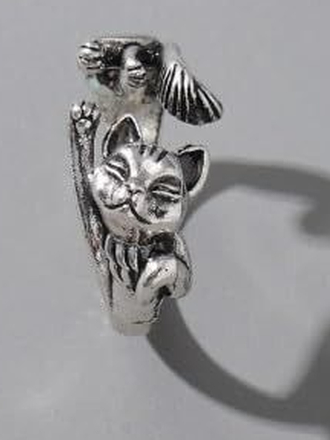 Lovemi Movements Silver-Plated Stone-Studded Adjustable Finger Ring