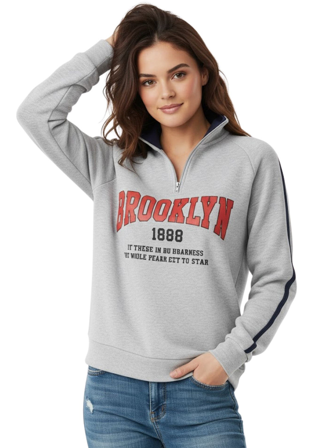 SHAIRA FASHION Vintage Women Brooklyn 1888 Printed Half-Zip Pullover Sweatshirt