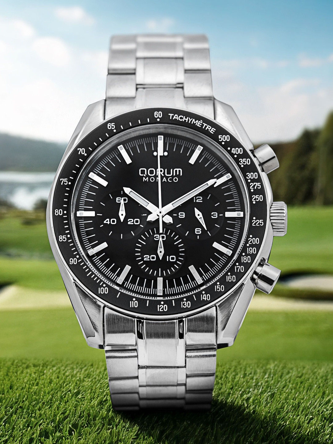 QORUM INDIA Men Bracelet Style Straps Analogue Chronograph Watch G102 Monaco-Black