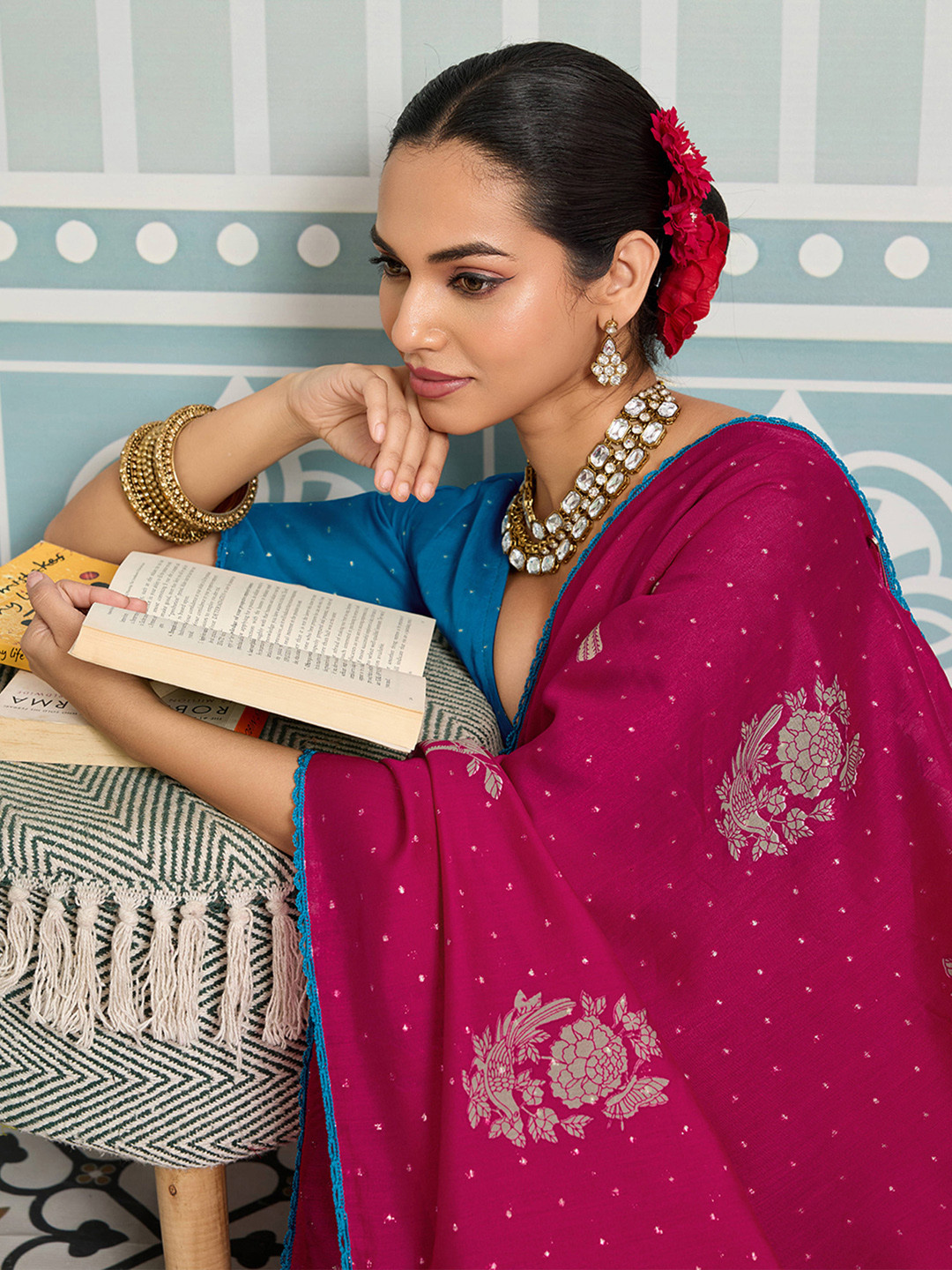 House of Pataudi Ethnic Digital Printed Festive Wear Saree With Matching Blouse