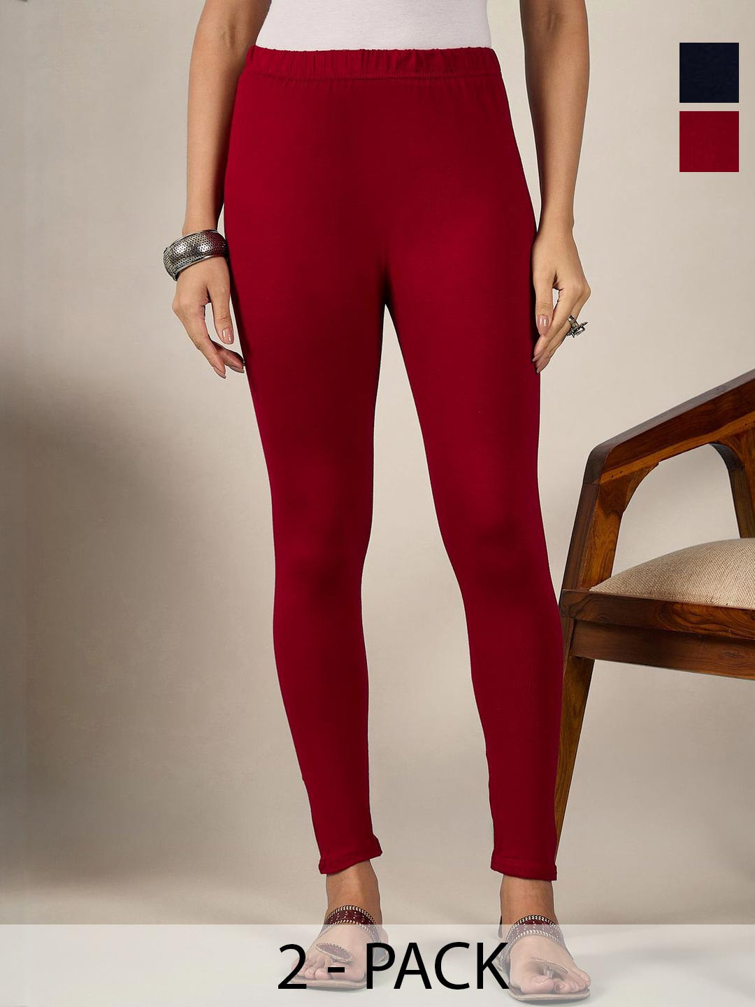 QIOA Pack Of 2 Pure Cotton Ankle-Length Leggings