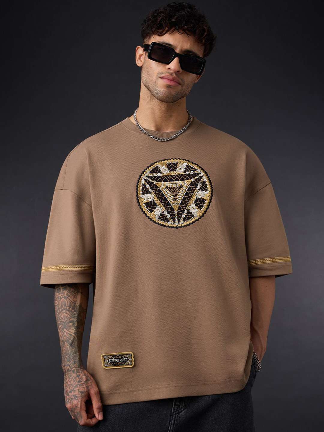 The Souled Store Iron Man Indie Arc Reactor Embroidered Oversized Fit Pure Cotton T-shirt