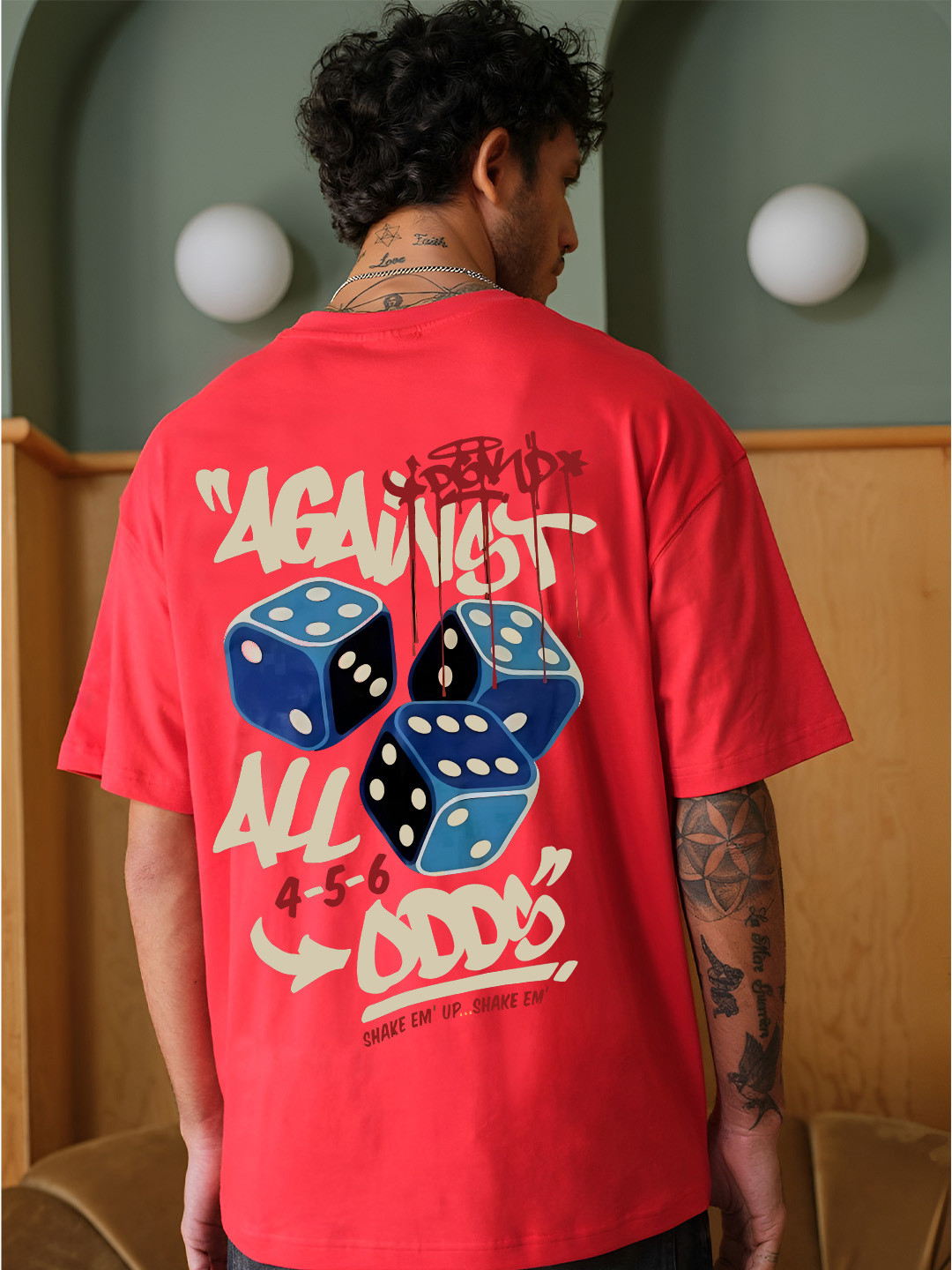 BDSQUARE Men Dice Ludo back Graphic Printed Drop-Shoulder Sleeves T-shirt