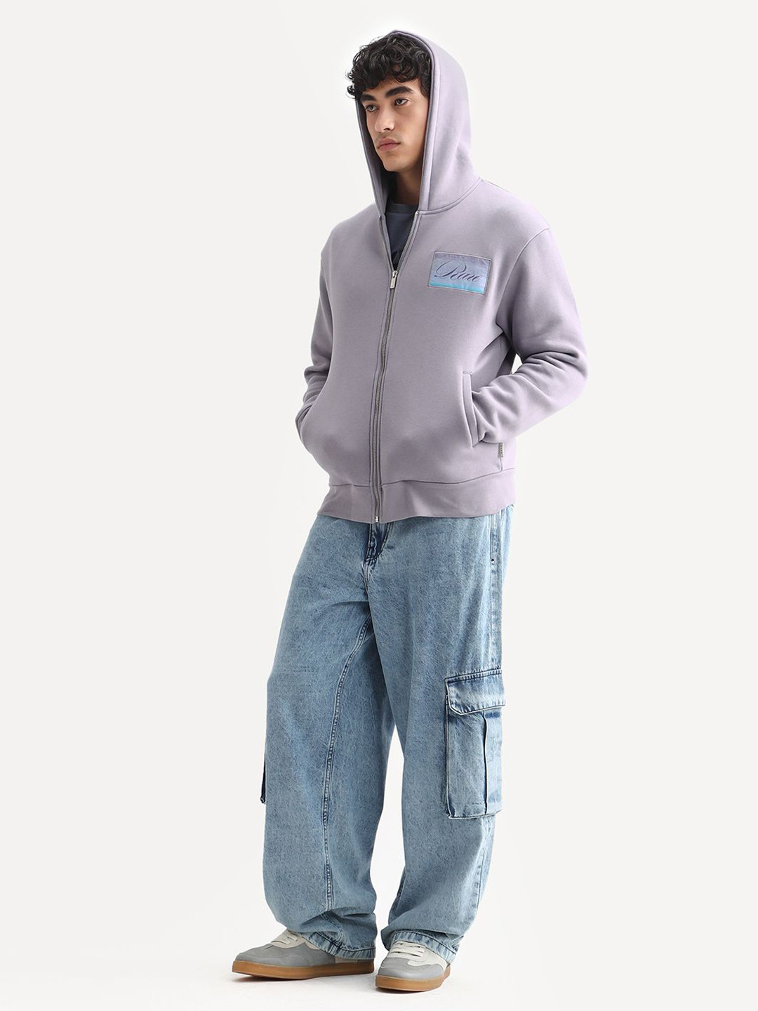 RARE RABBIT Bien Men Label Badge Printed Hooded Zipper Sweatshirt