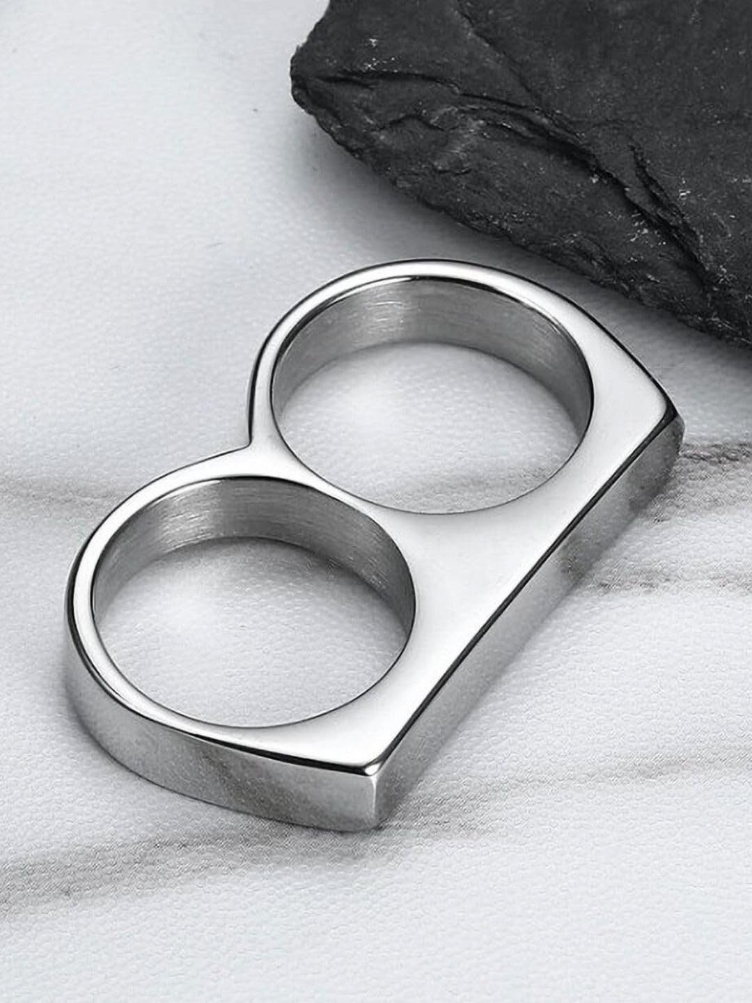 Lovemi Movements Unisex Stainless Steel Silver-Plated Two-Finger Knuckle Ring