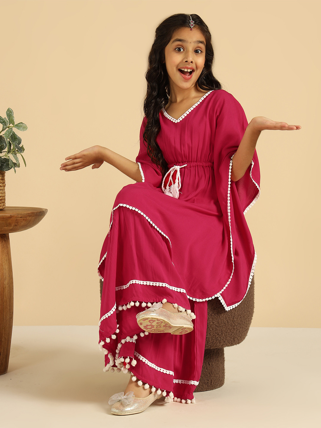 Bugandbees V-Neck Kaftan Kurta With Sharara