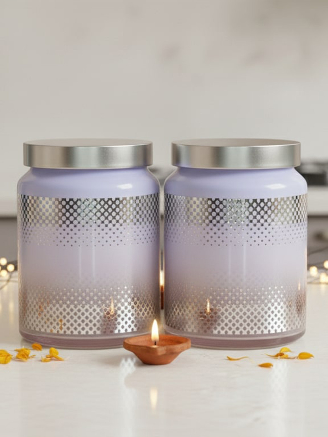 Croco Jar Purple Abstract Glass Dishwasher Safe 2 Piece Screw Top Jar-770ml