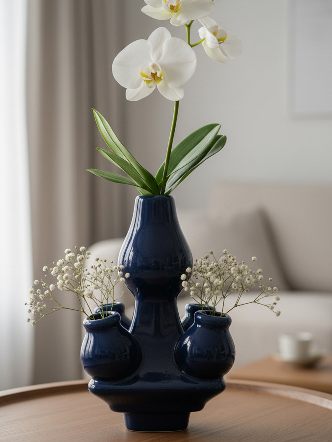 The Decor Lane Black Multi-Spout Shaped Ceramic Vase