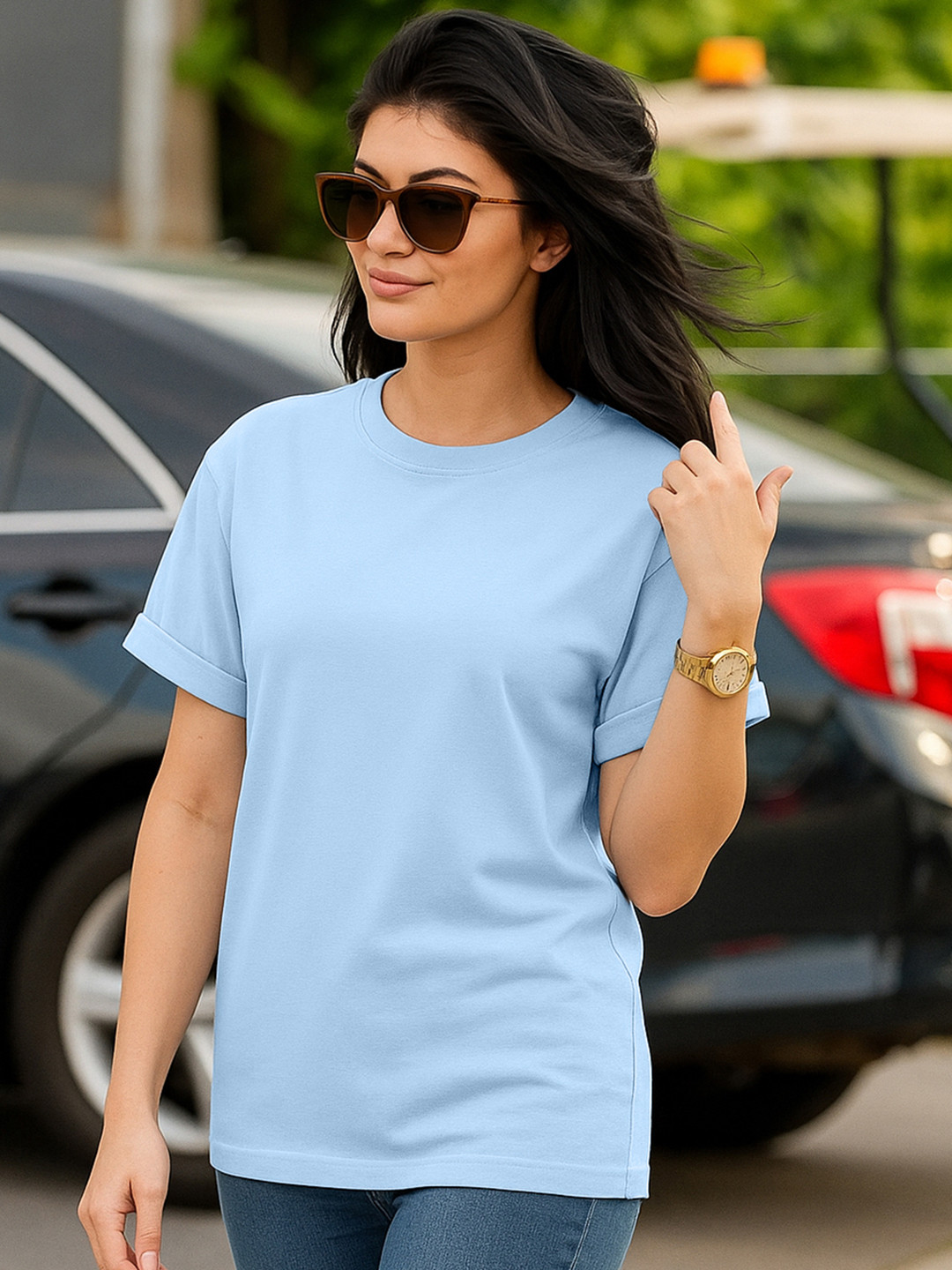 Bewakoof Women's Blue Boyfriend T-shirt