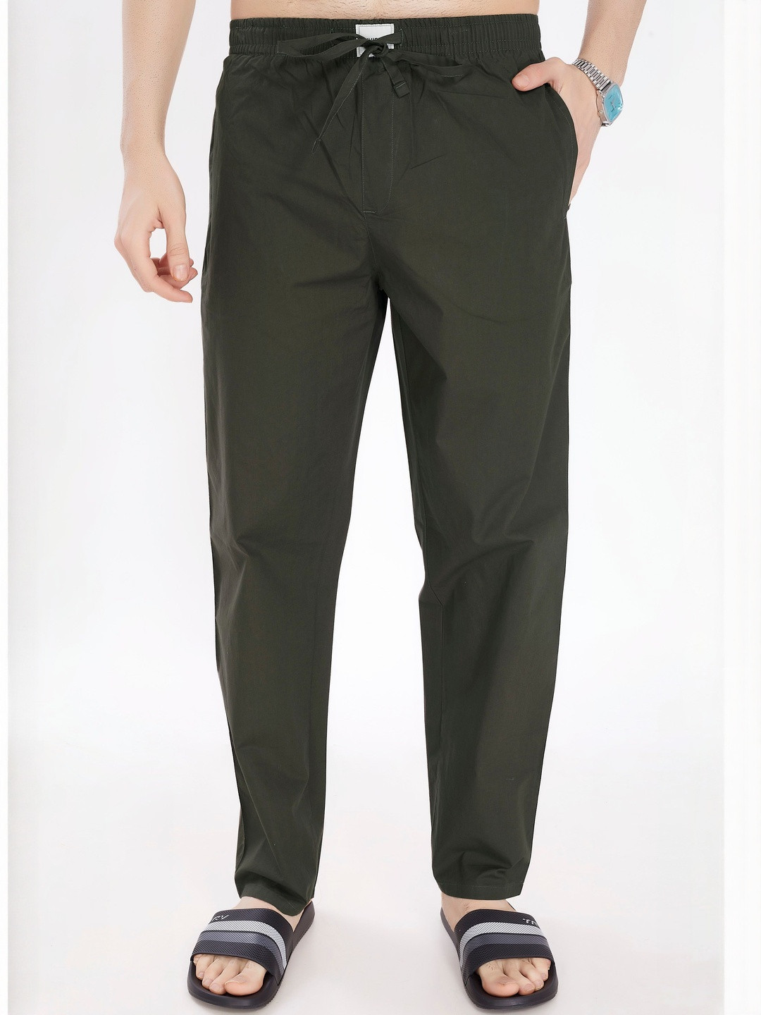 THE BEETEL HOUSE Men Solid Mid-Rise Combed Cotton Straight Lounge Pants
