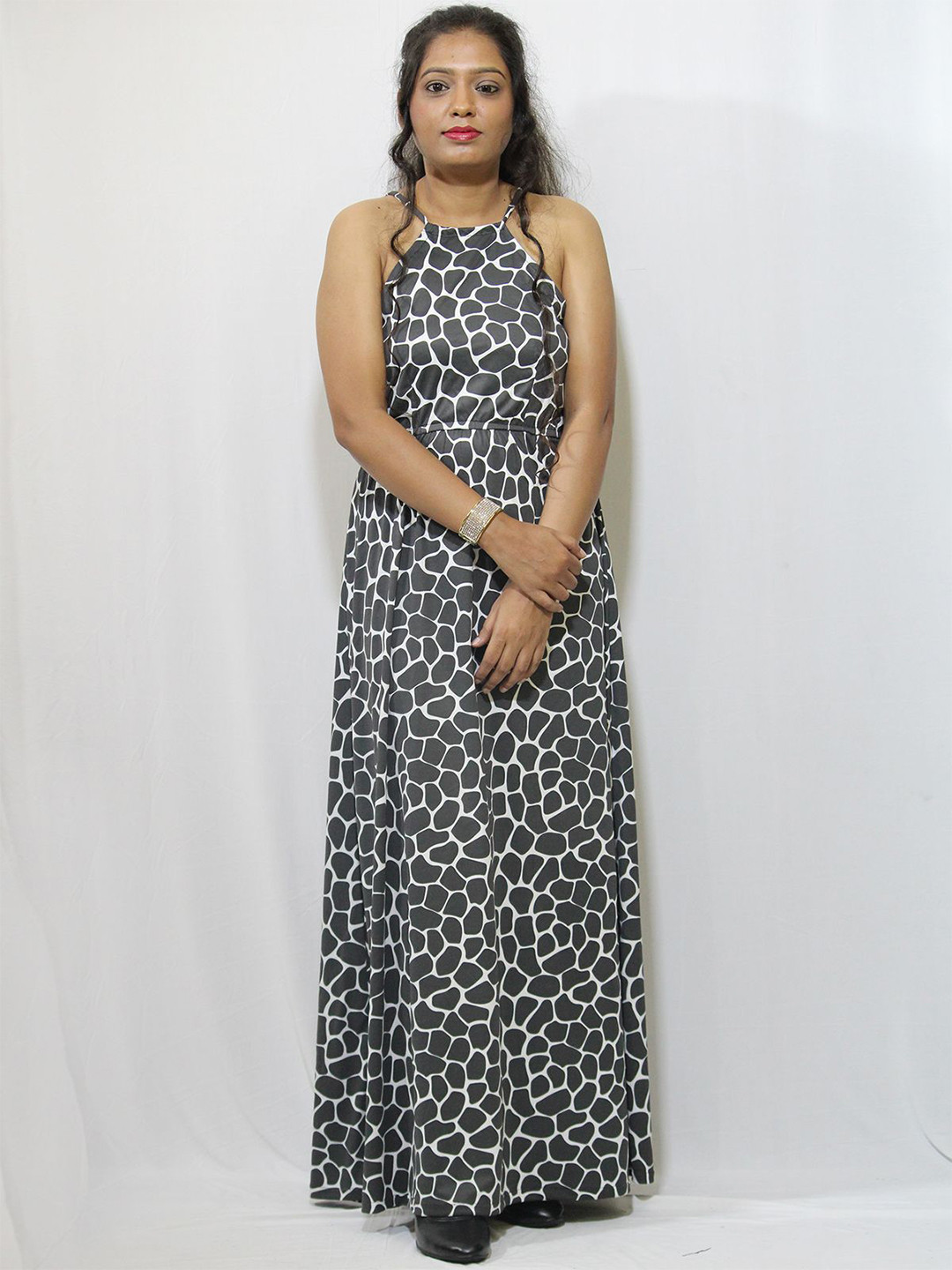 Lola Dola Animal Print Halter Neck Maxi Dress
