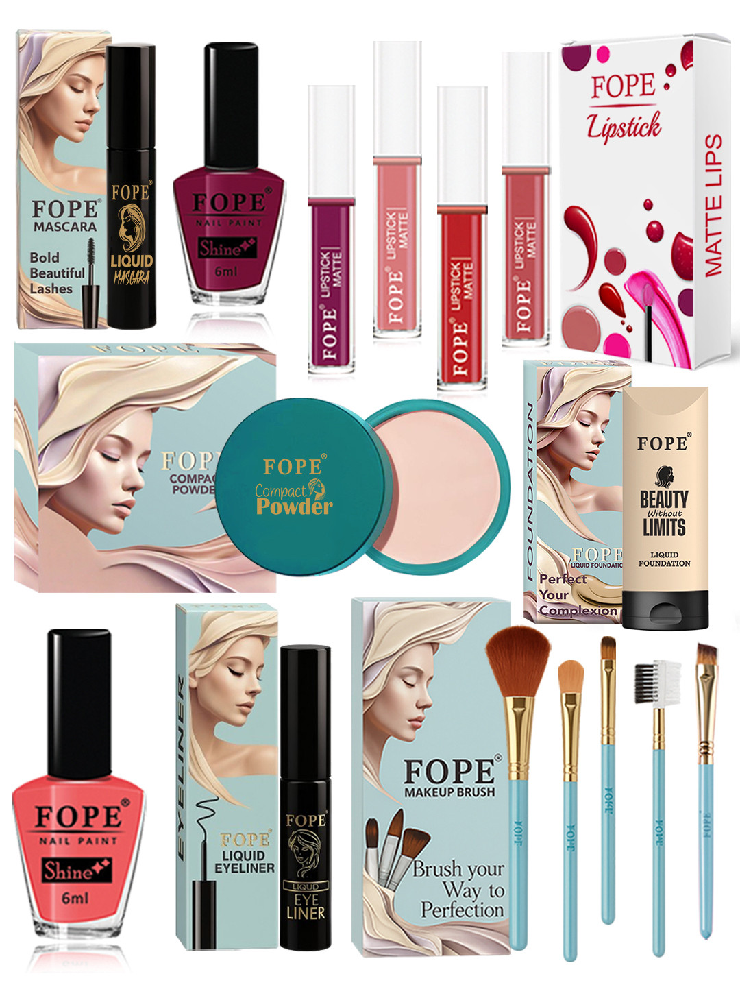 FOPE Set Of 15 Long Lasting Bridal Glam Matte Makeup Combo