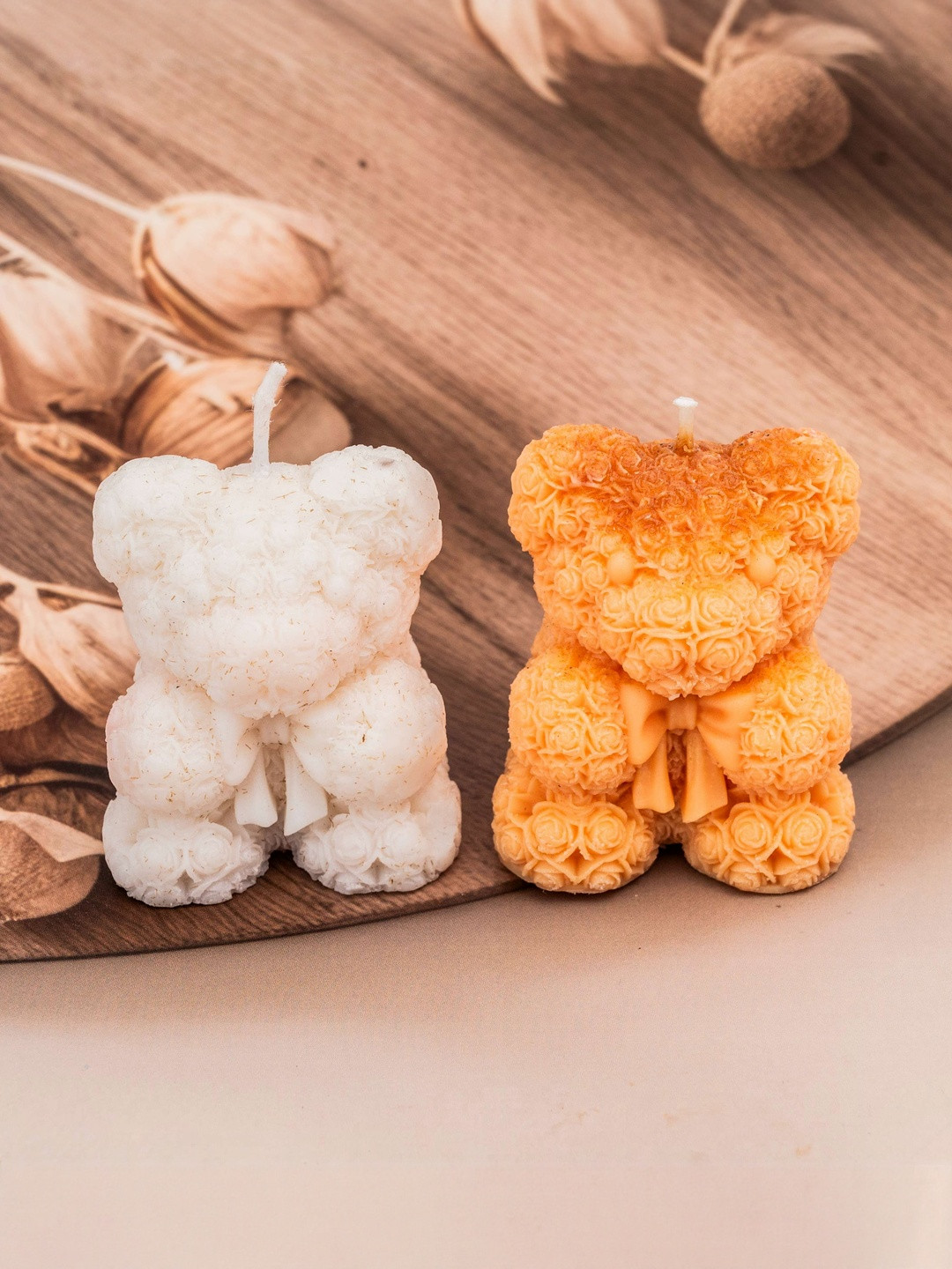 gabrunaari Orange & White 2 Pieces Duo Teddy Candles