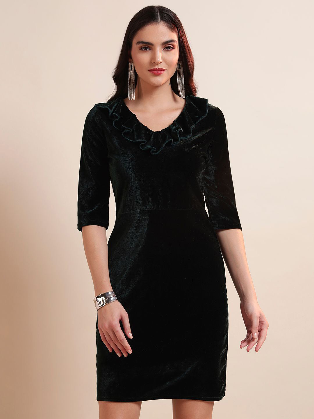 VAARARO Ruffled Velvet Sheath Dress