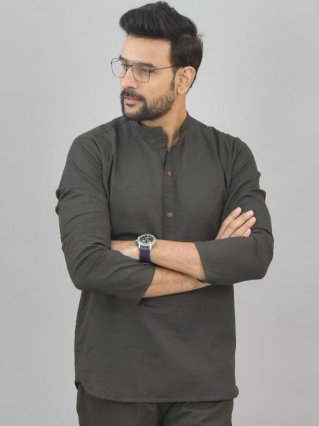 Antile zone Men Solid Mandarin Collar Long Sleeves Thread Work Kurta