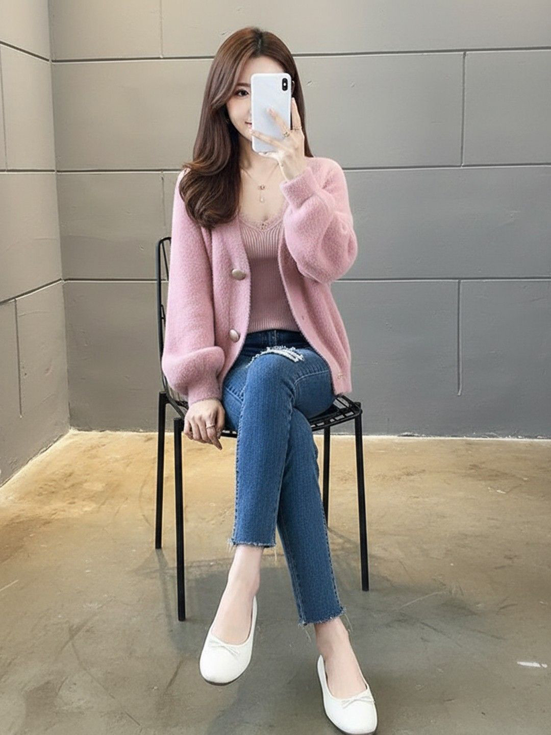 HERE&NOW Women Self Design Velour Long Sleeves Cardigan