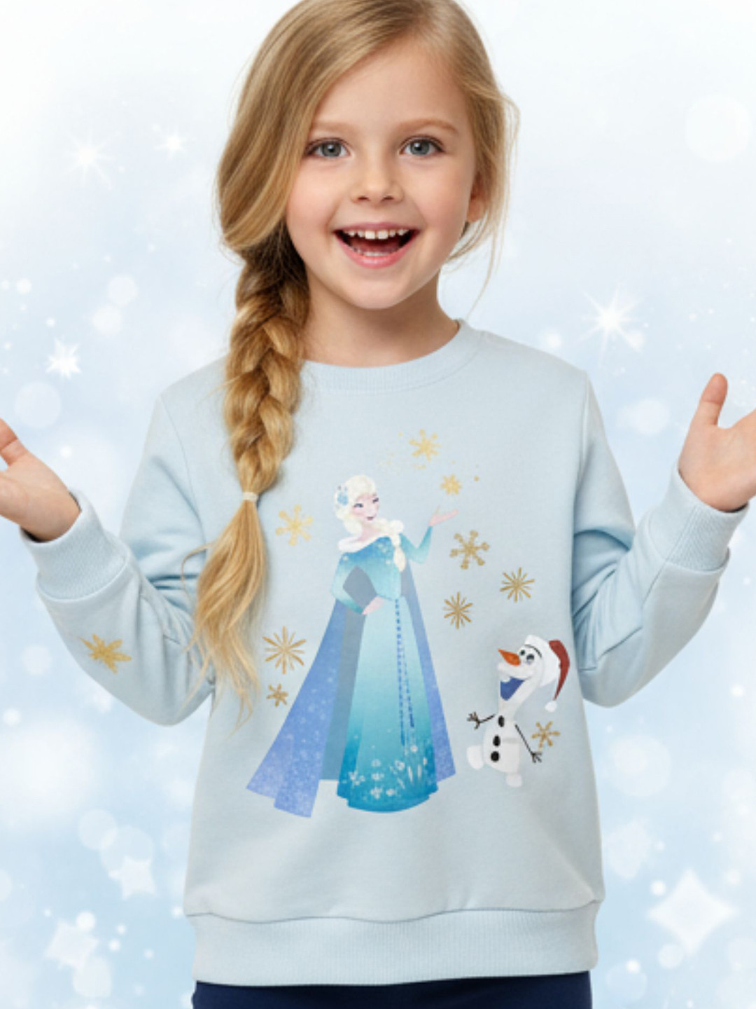 Nihvi Girls Frozen Printed Embroidered Pullover Sweatshirt