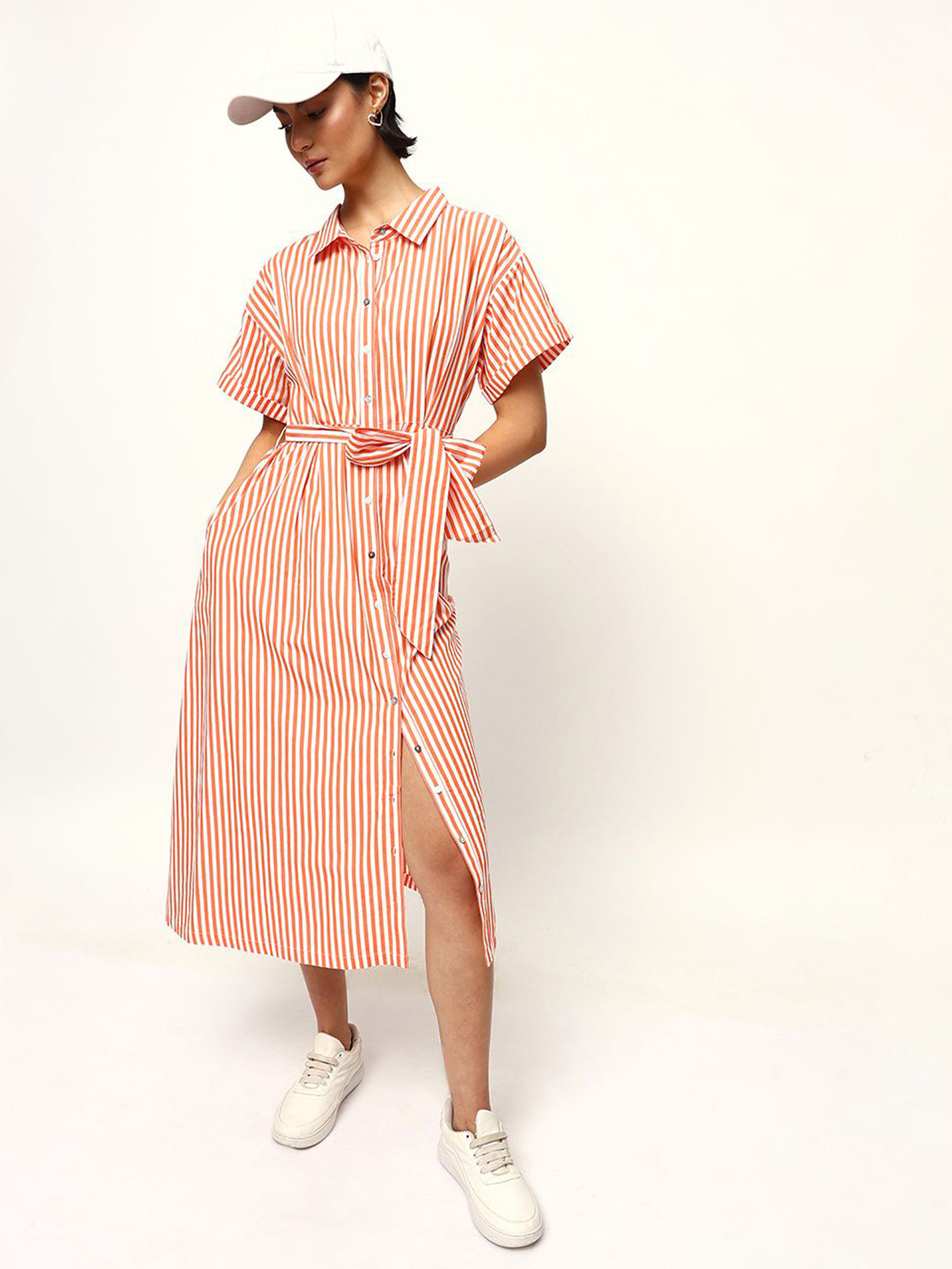 DL Woman Striped Tie-Up Shirt Dress