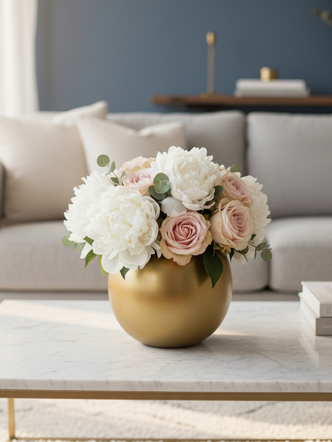 The Decor Lane Gold-Coloured Round Ceramic Flower Vase