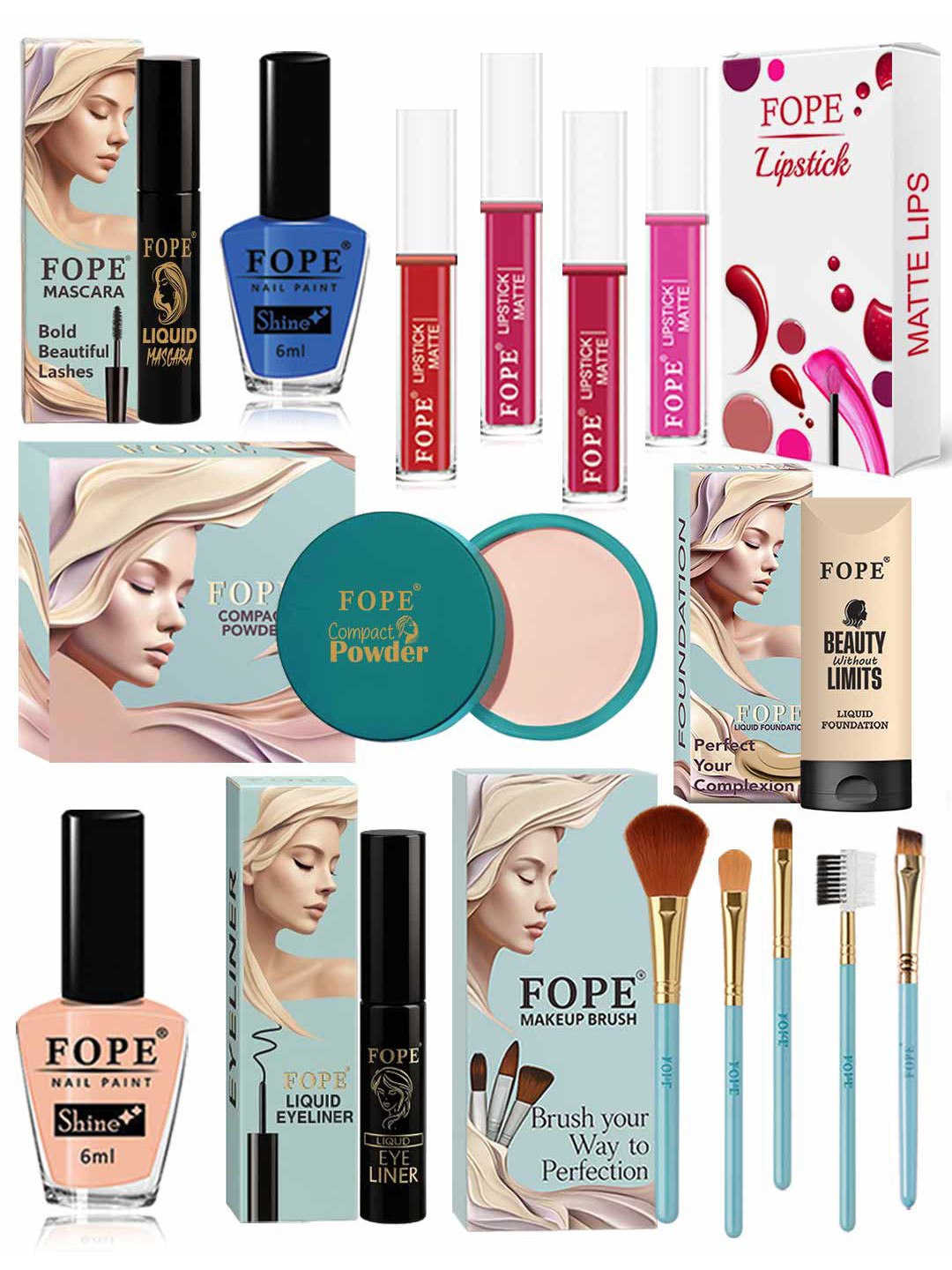 FOPE Set Of 15 All In One Long Lasting Bridal Glow Beauty Makeup Combo