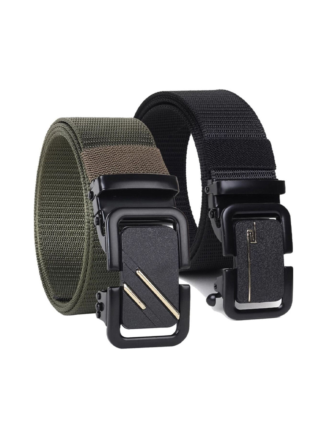 SHOPGLOBAL  Men Set Of 2 Woven Design Leather Slider Buckle Belt