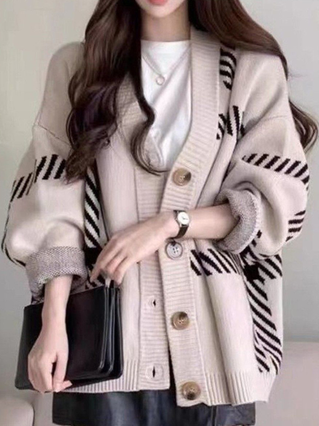 Mast & Harbour Women Striped V-Neck Cardigan