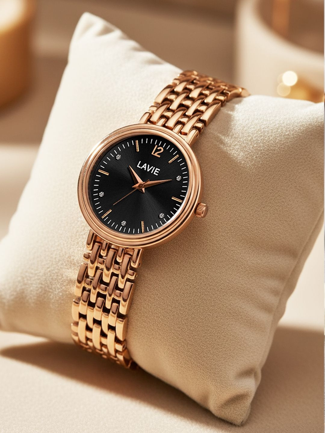 Lavie Women Brass Embellished Dial & Bracelet Style Straps Analogue Watch LV-705-BK