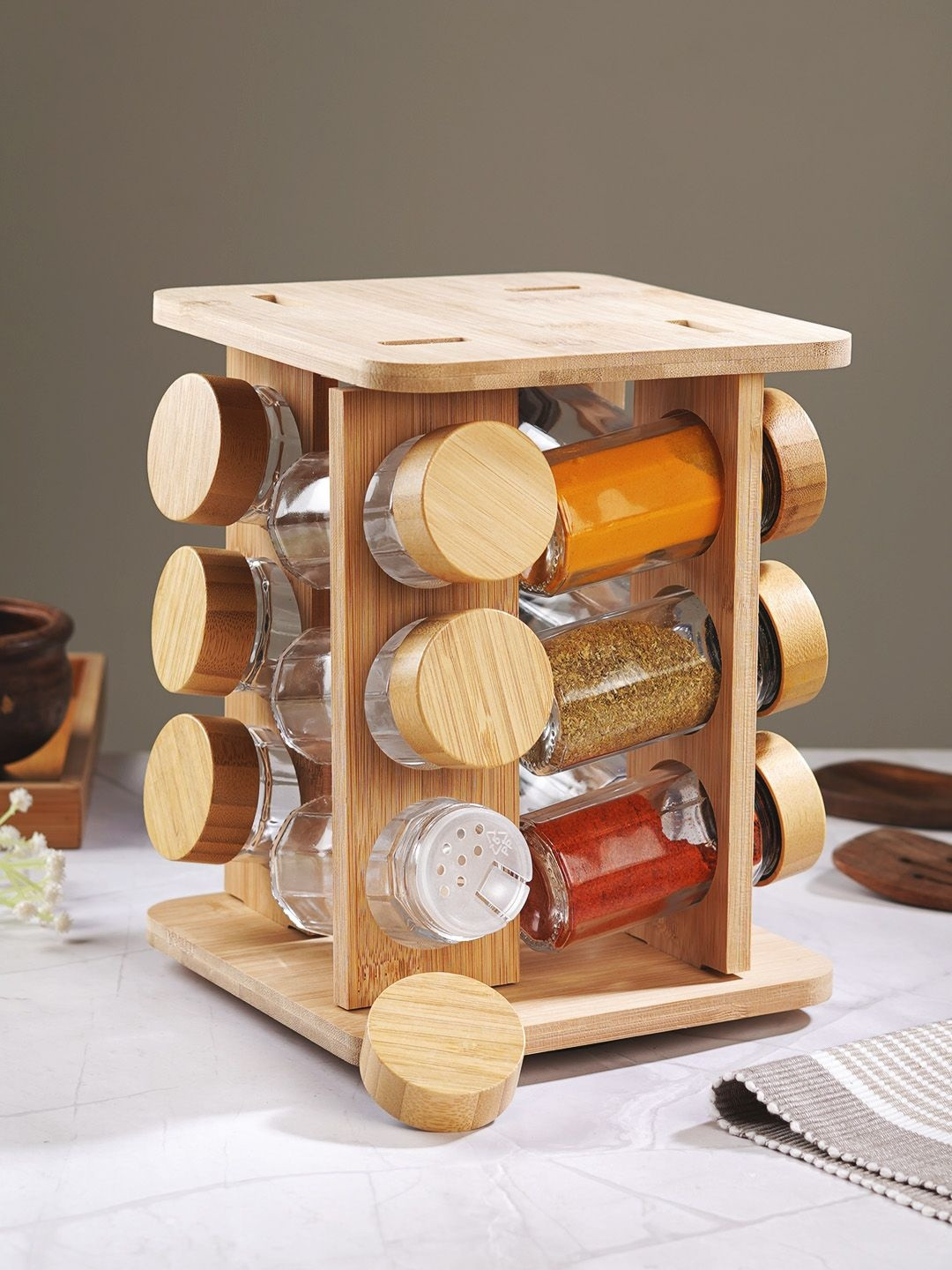 RUHANI HOMES Set of 12 Glass Transparent Rotatable Glass Conatiner