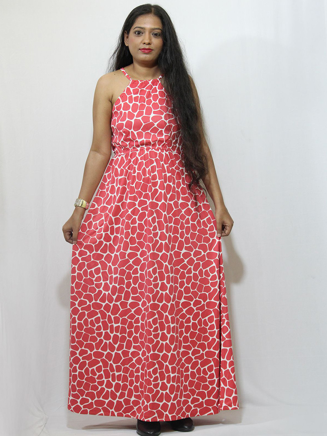 Lola Dola Animal Print Halter Neck Maxi Dress