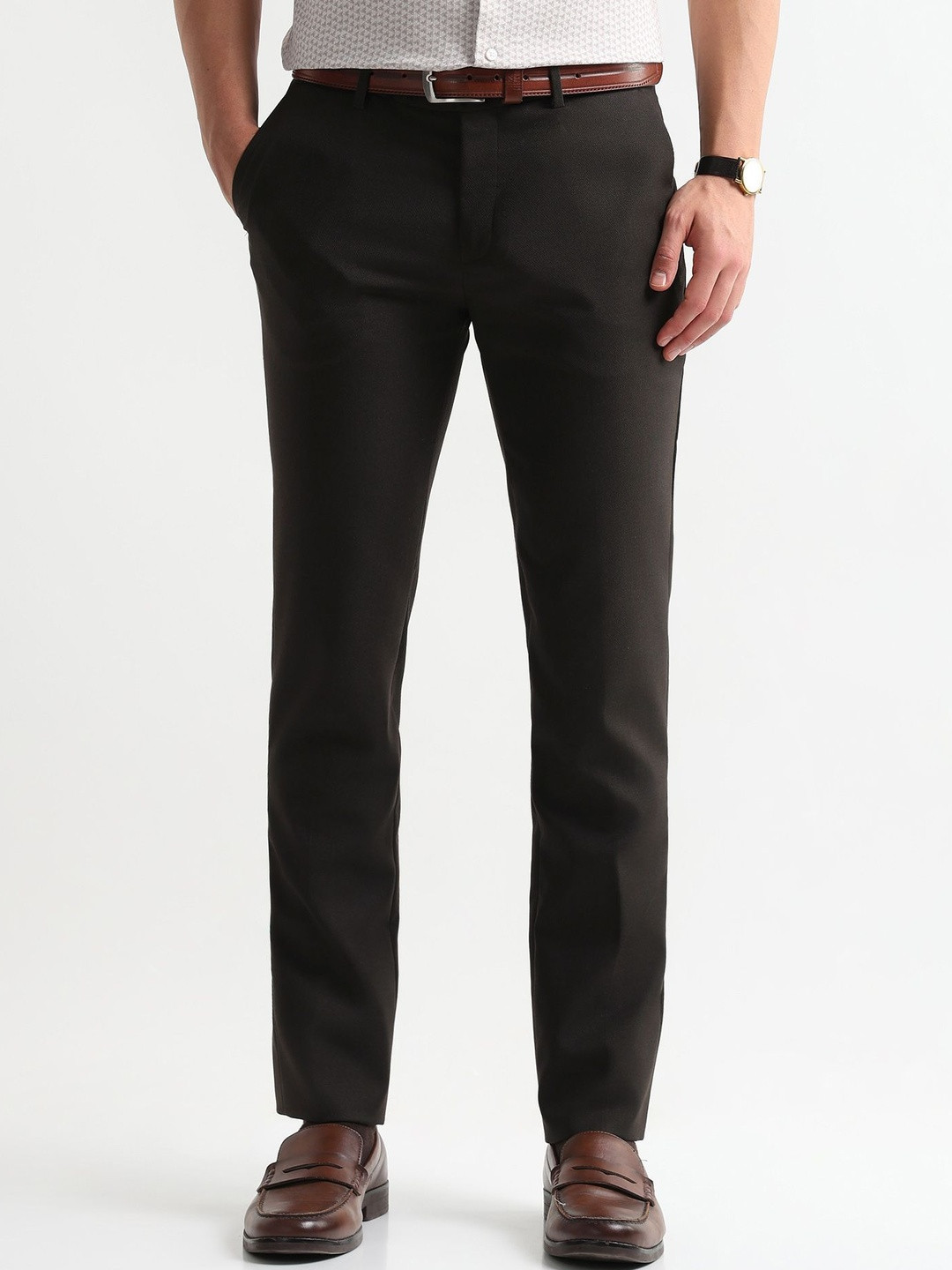Arrow Men Regular Fit Mid-Rise Flat-Front Formal Trousers